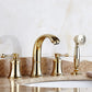 Tradition Bath Filler Trim Deck Mounted Swivel Spout Tub Filler Trim Gold Thin Faucet Clearhalo 'Bathroom Remodel & Bathroom Fixtures' 'Bathtub Faucets' 'bathtub_faucets' 'Home Improvement' 'home_improvement' 'home_improvement_bathtub_faucets' 7403812
