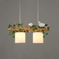 Ivory Glass Wood Island Light Cylinder 2/3 Bulbs Industrial Pendant Lamp with Maple/Green Leaf and Bird Decor Clearhalo 'Ceiling Lights' 'Close To Ceiling Lights' 'Glass shade' 'Glass' 'Island Lights' Lighting' 740399