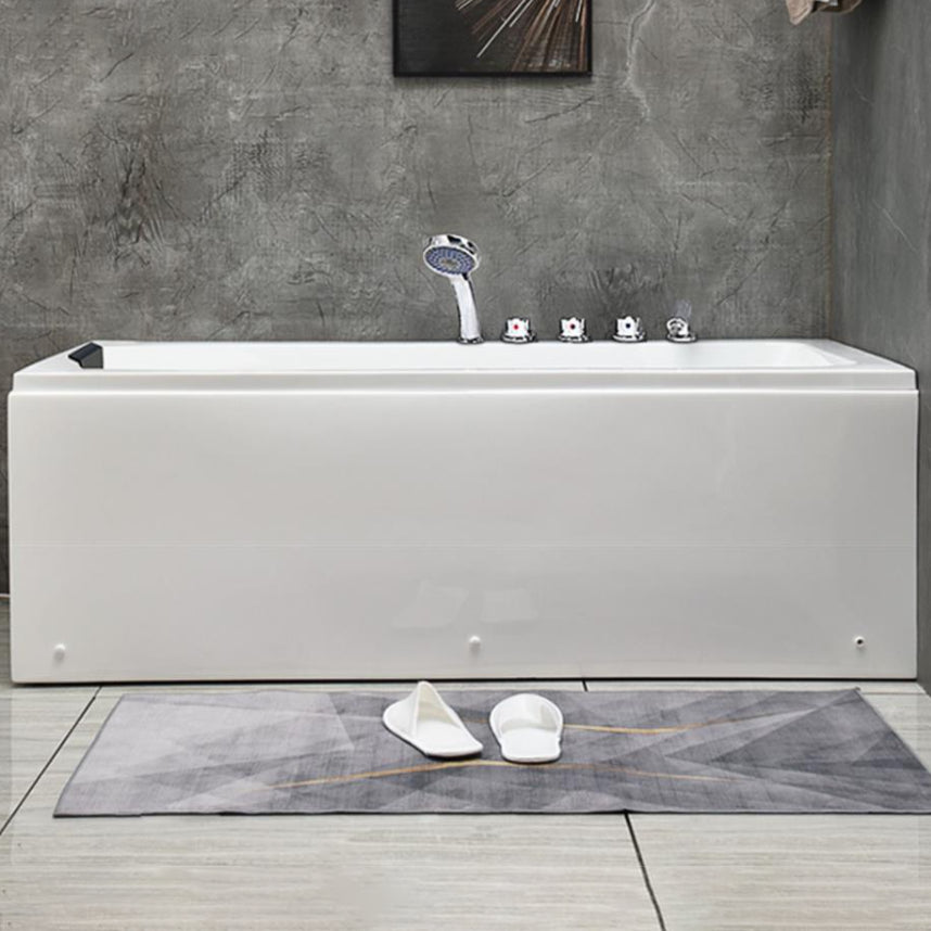 Modern Stand Alone Bathtub Acrylic Soaking White Rectangular Bath 63"L x 27.5"W x 22"H Right Tub with Silver 5-Piece Set Clearhalo 'Bathroom Remodel & Bathroom Fixtures' 'Bathtubs' 'Home Improvement' 'home_improvement' 'home_improvement_bathtubs' 'Showers & Bathtubs' 7404353