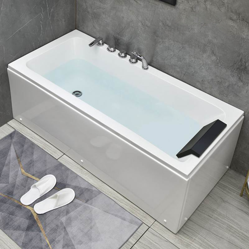 Modern Stand Alone Bathtub Acrylic Soaking White Rectangular Bath Left Tub with Silver 5-Piece Set Clearhalo 'Bathroom Remodel & Bathroom Fixtures' 'Bathtubs' 'Home Improvement' 'home_improvement' 'home_improvement_bathtubs' 'Showers & Bathtubs' 7404355