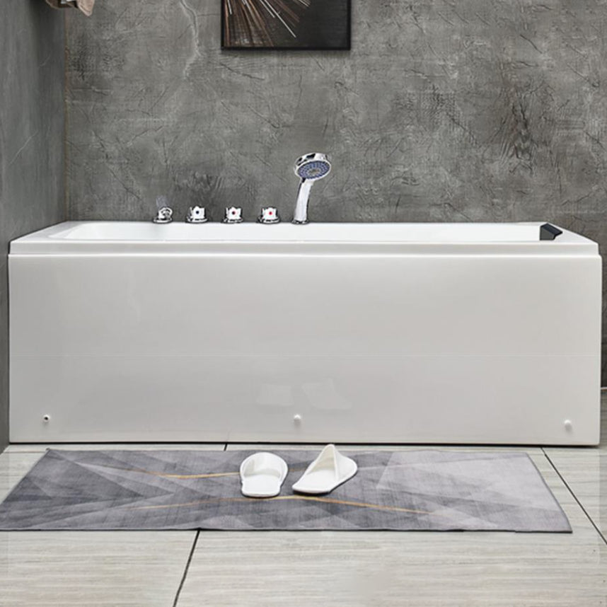 Modern Stand Alone Bathtub Acrylic Soaking White Rectangular Bath 63"L x 27.5"W x 22"H Left Tub with Silver 5-Piece Set Clearhalo 'Bathroom Remodel & Bathroom Fixtures' 'Bathtubs' 'Home Improvement' 'home_improvement' 'home_improvement_bathtubs' 'Showers & Bathtubs' 7404358