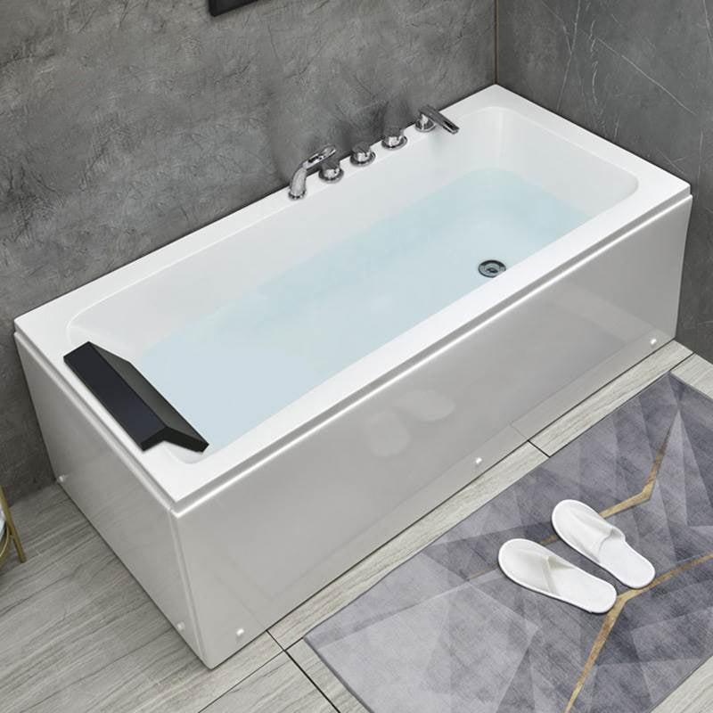 Modern Stand Alone Bathtub Acrylic Soaking White Rectangular Bath Right Tub with Silver 5-Piece Set Clearhalo 'Bathroom Remodel & Bathroom Fixtures' 'Bathtubs' 'Home Improvement' 'home_improvement' 'home_improvement_bathtubs' 'Showers & Bathtubs' 7404359