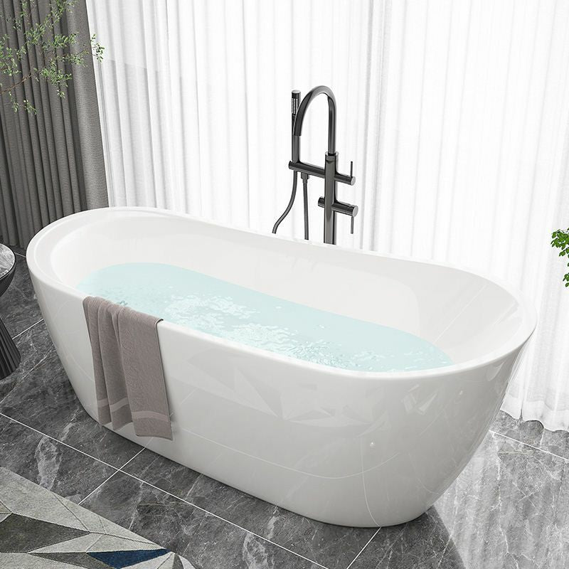 Modern Oval Bathtub White Freestanding Acrylic Soaking Left Bath Black 55"L x 29"W x 29"H Tub with Freestanding Tub Fillers Clearhalo 'Bathroom Remodel & Bathroom Fixtures' 'Bathtubs' 'Home Improvement' 'home_improvement' 'home_improvement_bathtubs' 'Showers & Bathtubs' 7404682