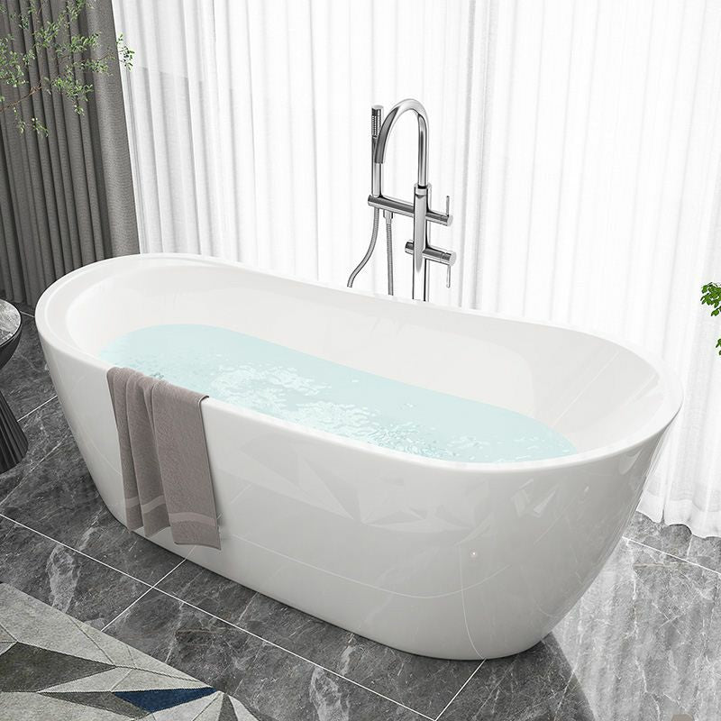 Modern Oval Bathtub White Freestanding Acrylic Soaking Left Bath Silver Tub with Freestanding Tub Fillers Clearhalo 'Bathroom Remodel & Bathroom Fixtures' 'Bathtubs' 'Home Improvement' 'home_improvement' 'home_improvement_bathtubs' 'Showers & Bathtubs' 7404684