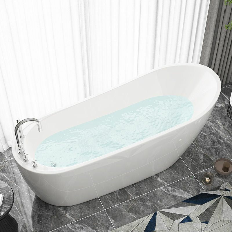 Modern Oval Bathtub White Freestanding Acrylic Soaking Left Bath White Tub with Silver 5-Piece Set Clearhalo 'Bathroom Remodel & Bathroom Fixtures' 'Bathtubs' 'Home Improvement' 'home_improvement' 'home_improvement_bathtubs' 'Showers & Bathtubs' 7404688