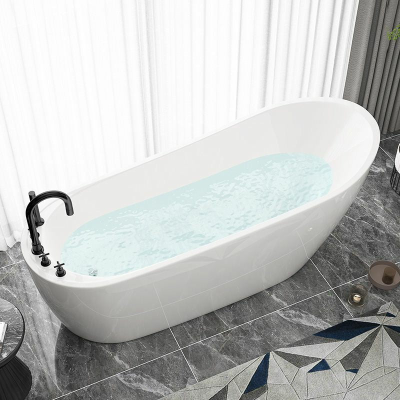 Modern Oval Bathtub White Freestanding Acrylic Soaking Left Bath White Tub with Black 5-Piece Set Clearhalo 'Bathroom Remodel & Bathroom Fixtures' 'Bathtubs' 'Home Improvement' 'home_improvement' 'home_improvement_bathtubs' 'Showers & Bathtubs' 7404690