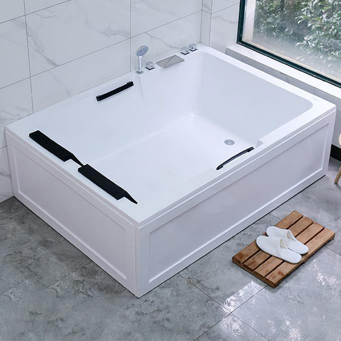 Modern Square Bath Acrylic White Soaking Right Back to Wall Bathtub 63"L x 47"W x 22"H Freestanding Tub with Silver 5-Piece Set Clearhalo 'Bathroom Remodel & Bathroom Fixtures' 'Bathtubs' 'Home Improvement' 'home_improvement' 'home_improvement_bathtubs' 'Showers & Bathtubs' 7404701