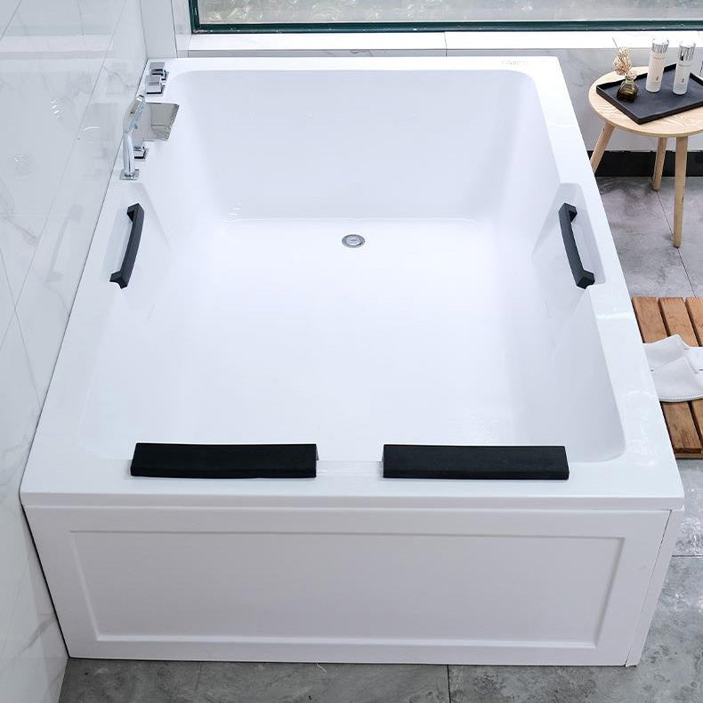 Modern Square Bath Acrylic White Soaking Right Back to Wall Bathtub 67"L x 47"W x 22"H Freestanding Tub with Silver 5-Piece Set Clearhalo 'Bathroom Remodel & Bathroom Fixtures' 'Bathtubs' 'Home Improvement' 'home_improvement' 'home_improvement_bathtubs' 'Showers & Bathtubs' 7404704