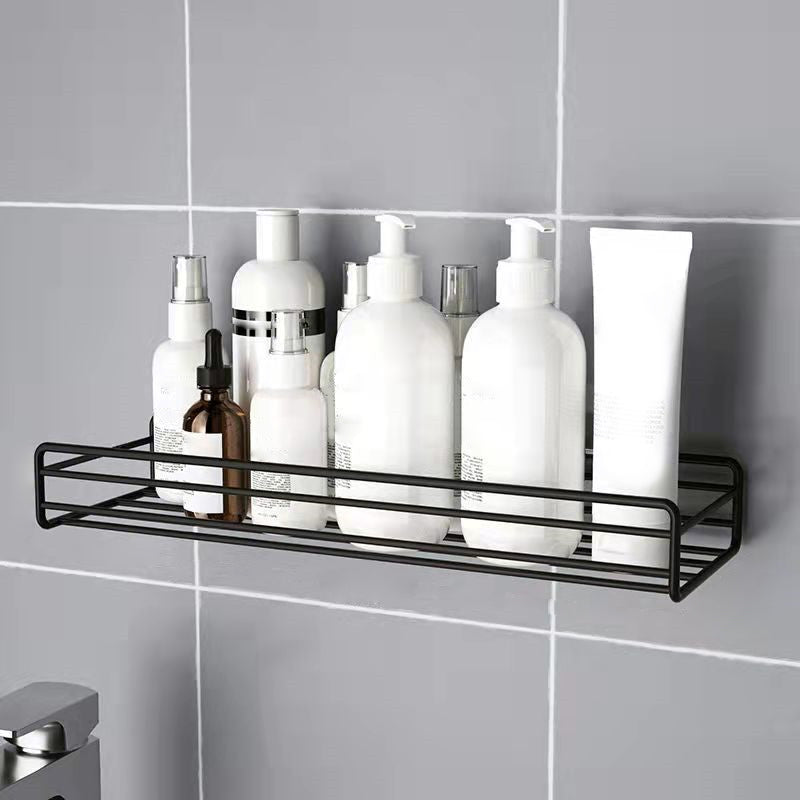 Modern Bath Hardware Set Adhesive Mount Bathroom Hardware Set with Bath Shelf Black Square Bath Shelf Clearhalo 'Bathroom Hardware Sets' 'Bathroom Hardware' 'Bathroom Remodel & Bathroom Fixtures' 'bathroom_hardware_sets' 'Home Improvement' 'home_improvement' 'home_improvement_bathroom_hardware_sets' 7404851