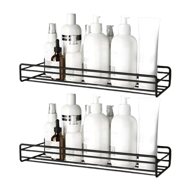 Modern Bath Hardware Set Adhesive Mount Bathroom Hardware Set with Bath Shelf Black 2-Piece Set (Square Bath Shelf) Clearhalo 'Bathroom Hardware Sets' 'Bathroom Hardware' 'Bathroom Remodel & Bathroom Fixtures' 'bathroom_hardware_sets' 'Home Improvement' 'home_improvement' 'home_improvement_bathroom_hardware_sets' 7404853