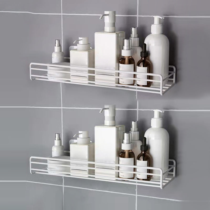 Modern Bath Hardware Set Adhesive Mount Bathroom Hardware Set with Bath Shelf White 2-Piece Set (Square Bath Shelf) Clearhalo 'Bathroom Hardware Sets' 'Bathroom Hardware' 'Bathroom Remodel & Bathroom Fixtures' 'bathroom_hardware_sets' 'Home Improvement' 'home_improvement' 'home_improvement_bathroom_hardware_sets' 7404861