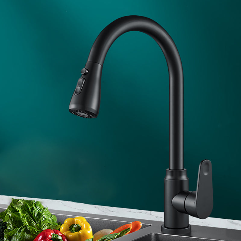Swivel Spout Kitchen Faucet Gooseneck No Sensor with Pull Out Sprayer Black Dual-mode Water Outlet Clearhalo 'Home Improvement' 'home_improvement' 'home_improvement_kitchen_faucets' 'Kitchen Faucets' 'Kitchen Remodel & Kitchen Fixtures' 'Kitchen Sinks & Faucet Components' 'kitchen_faucets' 7405527