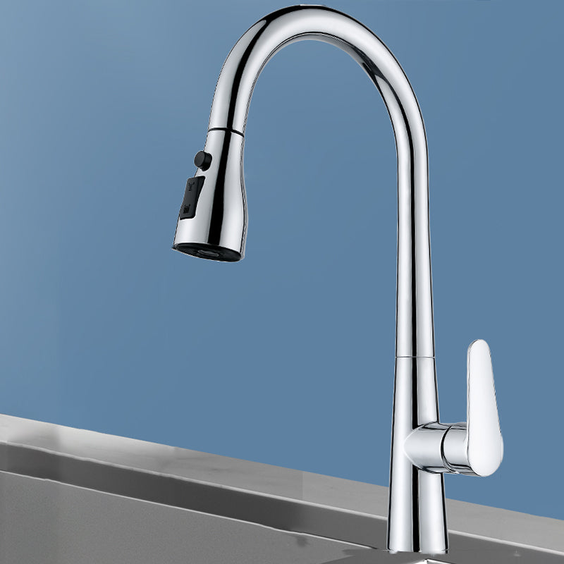 Swivel Spout Kitchen Faucet Gooseneck No Sensor with Pull Out Sprayer Clearhalo 'Home Improvement' 'home_improvement' 'home_improvement_kitchen_faucets' 'Kitchen Faucets' 'Kitchen Remodel & Kitchen Fixtures' 'Kitchen Sinks & Faucet Components' 'kitchen_faucets' 7405528