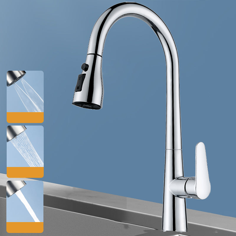 Swivel Spout Kitchen Faucet Gooseneck No Sensor with Pull Out Sprayer Silver Tri-Mode Spray Clearhalo 'Home Improvement' 'home_improvement' 'home_improvement_kitchen_faucets' 'Kitchen Faucets' 'Kitchen Remodel & Kitchen Fixtures' 'Kitchen Sinks & Faucet Components' 'kitchen_faucets' 7405529