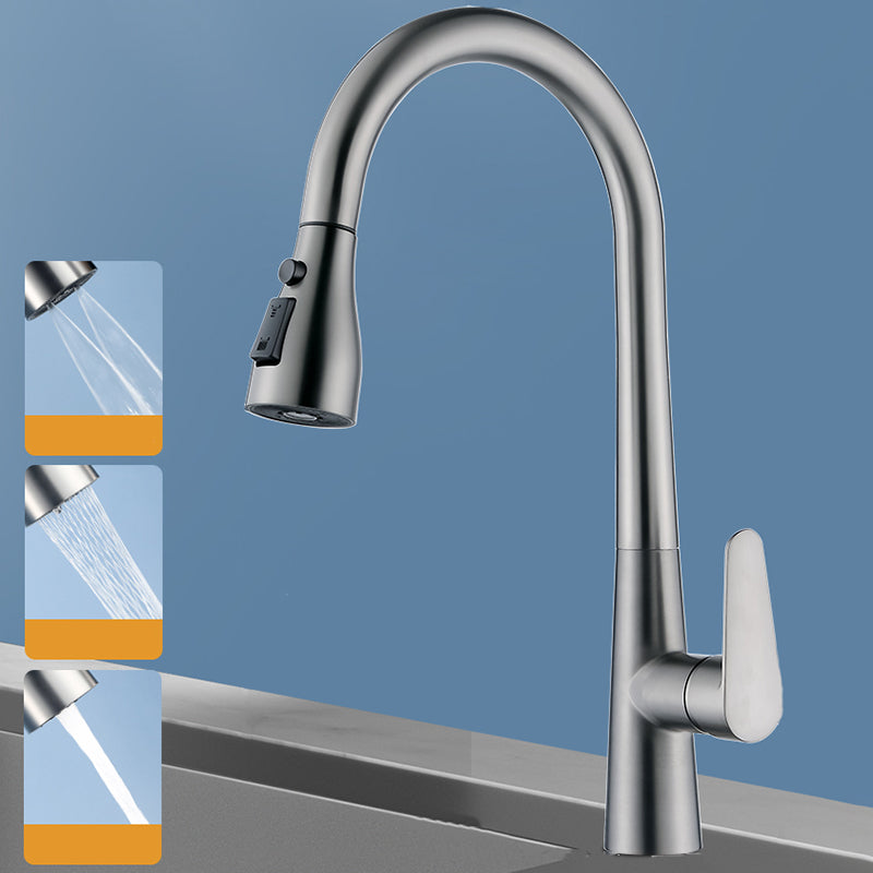 Swivel Spout Kitchen Faucet Gooseneck No Sensor with Pull Out Sprayer Grey Tri-Mode Spray Clearhalo 'Home Improvement' 'home_improvement' 'home_improvement_kitchen_faucets' 'Kitchen Faucets' 'Kitchen Remodel & Kitchen Fixtures' 'Kitchen Sinks & Faucet Components' 'kitchen_faucets' 7405531