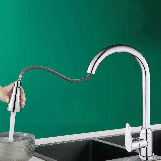 Swivel Spout Kitchen Faucet Gooseneck No Sensor with Pull Out Sprayer Clearhalo 'Home Improvement' 'home_improvement' 'home_improvement_kitchen_faucets' 'Kitchen Faucets' 'Kitchen Remodel & Kitchen Fixtures' 'Kitchen Sinks & Faucet Components' 'kitchen_faucets' 7405532