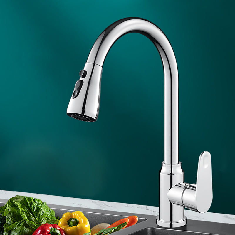Swivel Spout Kitchen Faucet Gooseneck No Sensor with Pull Out Sprayer Silver Dual-mode Water Outlet Clearhalo 'Home Improvement' 'home_improvement' 'home_improvement_kitchen_faucets' 'Kitchen Faucets' 'Kitchen Remodel & Kitchen Fixtures' 'Kitchen Sinks & Faucet Components' 'kitchen_faucets' 7405533