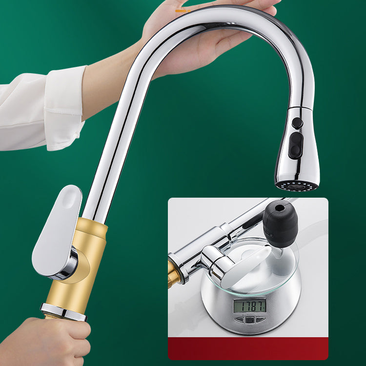 Swivel Spout Kitchen Faucet Gooseneck No Sensor with Pull Out Sprayer Clearhalo 'Home Improvement' 'home_improvement' 'home_improvement_kitchen_faucets' 'Kitchen Faucets' 'Kitchen Remodel & Kitchen Fixtures' 'Kitchen Sinks & Faucet Components' 'kitchen_faucets' 7405536