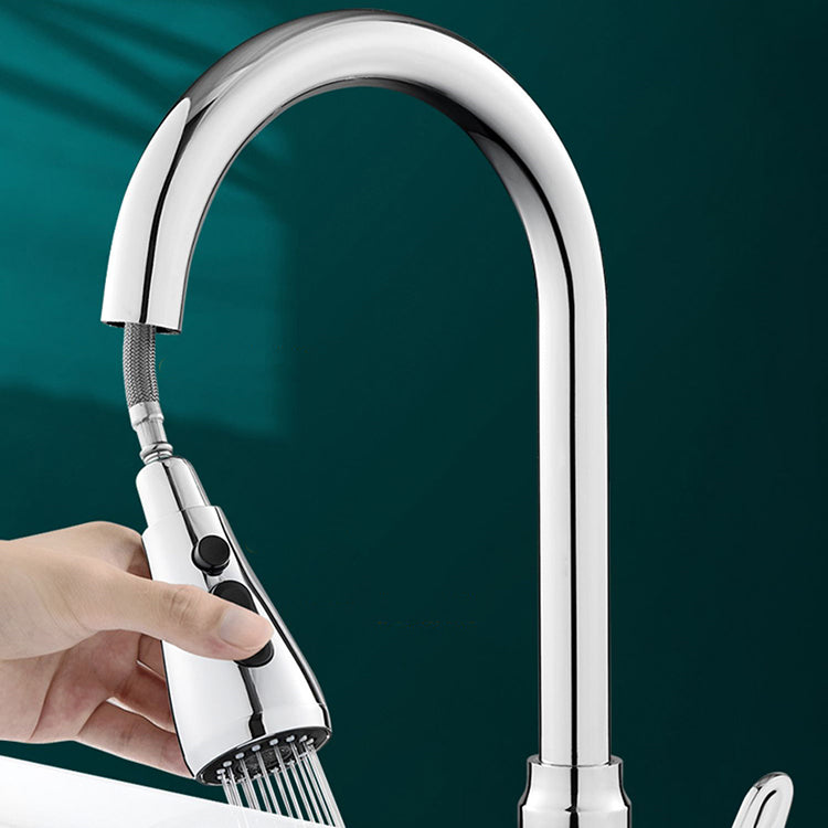 Swivel Spout Kitchen Faucet Gooseneck No Sensor with Pull Out Sprayer Clearhalo 'Home Improvement' 'home_improvement' 'home_improvement_kitchen_faucets' 'Kitchen Faucets' 'Kitchen Remodel & Kitchen Fixtures' 'Kitchen Sinks & Faucet Components' 'kitchen_faucets' 7405537
