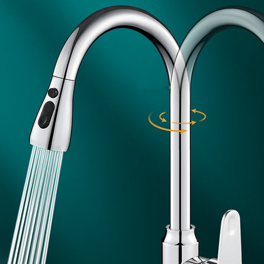 Swivel Spout Kitchen Faucet Gooseneck No Sensor with Pull Out Sprayer Clearhalo 'Home Improvement' 'home_improvement' 'home_improvement_kitchen_faucets' 'Kitchen Faucets' 'Kitchen Remodel & Kitchen Fixtures' 'Kitchen Sinks & Faucet Components' 'kitchen_faucets' 7405538