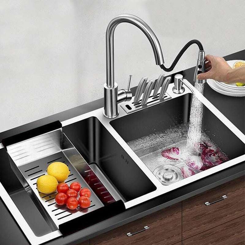 Modern Style Kitchen Double Sink Soundproof Detail Kitchen Sink with Basket Strainer Clearhalo 'Home Improvement' 'home_improvement' 'home_improvement_kitchen_sinks' 'Kitchen Remodel & Kitchen Fixtures' 'Kitchen Sinks & Faucet Components' 'Kitchen Sinks' 'kitchen_sinks' 7406365