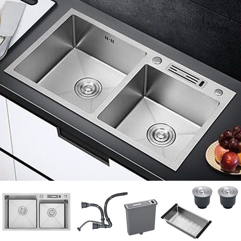 Modern Style Kitchen Double Sink Soundproof Detail Kitchen Sink with Basket Strainer Sink Only None Clearhalo 'Home Improvement' 'home_improvement' 'home_improvement_kitchen_sinks' 'Kitchen Remodel & Kitchen Fixtures' 'Kitchen Sinks & Faucet Components' 'Kitchen Sinks' 'kitchen_sinks' 7406366