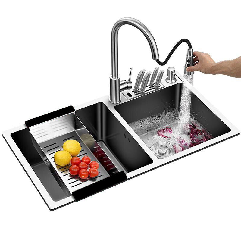 Modern Style Kitchen Double Sink Soundproof Detail Kitchen Sink with Basket Strainer Clearhalo 'Home Improvement' 'home_improvement' 'home_improvement_kitchen_sinks' 'Kitchen Remodel & Kitchen Fixtures' 'Kitchen Sinks & Faucet Components' 'Kitchen Sinks' 'kitchen_sinks' 7406374