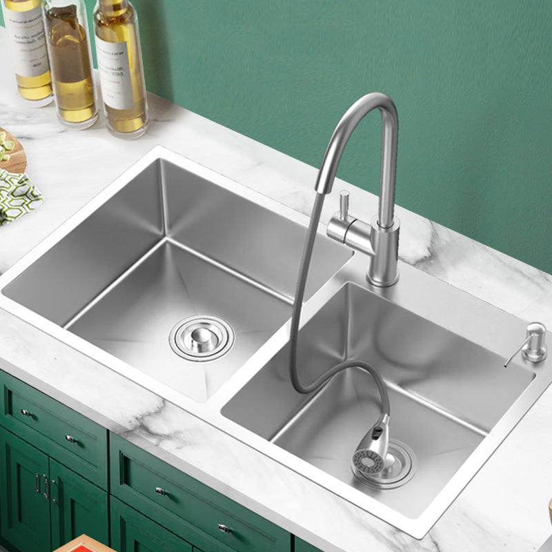 Modern Style Kitchen Sink Soundproof Detail Kitchen Double Sink with Basket Strainer Clearhalo 'Home Improvement' 'home_improvement' 'home_improvement_kitchen_sinks' 'Kitchen Remodel & Kitchen Fixtures' 'Kitchen Sinks & Faucet Components' 'Kitchen Sinks' 'kitchen_sinks' 7406385