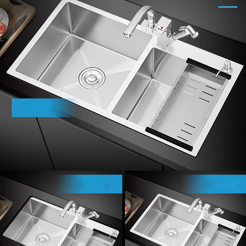 Modern Style Kitchen Sink Soundproof Detail Kitchen Double Sink with Basket Strainer Clearhalo 'Home Improvement' 'home_improvement' 'home_improvement_kitchen_sinks' 'Kitchen Remodel & Kitchen Fixtures' 'Kitchen Sinks & Faucet Components' 'Kitchen Sinks' 'kitchen_sinks' 7406390