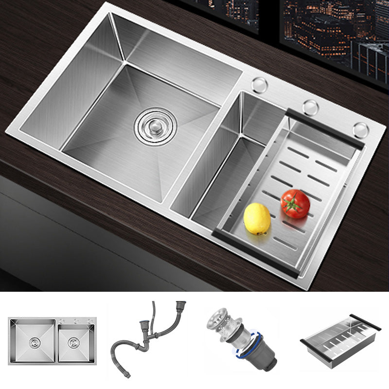 Modern Style Kitchen Sink Soundproof Detail Kitchen Double Sink with Basket Strainer Sink Only None Clearhalo 'Home Improvement' 'home_improvement' 'home_improvement_kitchen_sinks' 'Kitchen Remodel & Kitchen Fixtures' 'Kitchen Sinks & Faucet Components' 'Kitchen Sinks' 'kitchen_sinks' 7406395
