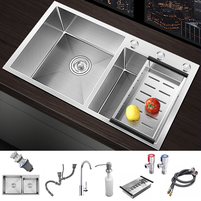 Modern Style Kitchen Sink Soundproof Detail Kitchen Double Sink with Basket Strainer Sink with Faucet Round Faucet Clearhalo 'Home Improvement' 'home_improvement' 'home_improvement_kitchen_sinks' 'Kitchen Remodel & Kitchen Fixtures' 'Kitchen Sinks & Faucet Components' 'Kitchen Sinks' 'kitchen_sinks' 7406397