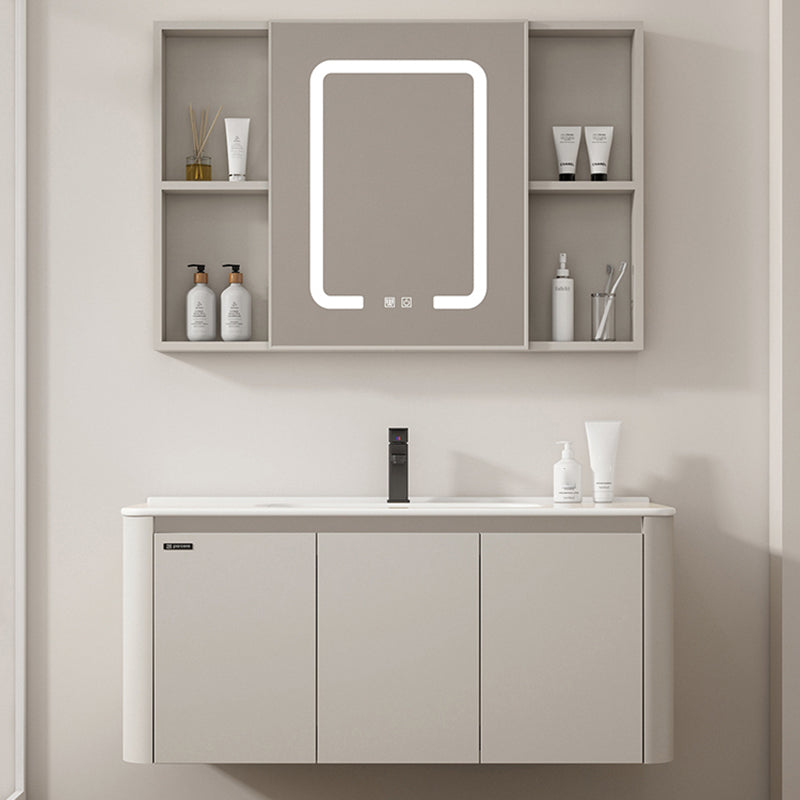 2 Doors Bathroom Vanity Metal Frame Mirror Wall Mounted Glam Cream Single Sink Vanity Clearhalo 'Bathroom Remodel & Bathroom Fixtures' 'Bathroom Vanities' 'bathroom_vanities' 'Home Improvement' 'home_improvement' 'home_improvement_bathroom_vanities' 7406487