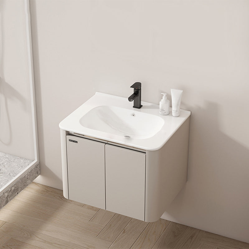 2 Doors Bathroom Vanity Metal Frame Mirror Wall Mounted Glam Cream Single Sink Vanity Vanity & Faucet 24"L x 19"W x 16"H Clearhalo 'Bathroom Remodel & Bathroom Fixtures' 'Bathroom Vanities' 'bathroom_vanities' 'Home Improvement' 'home_improvement' 'home_improvement_bathroom_vanities' 7406505