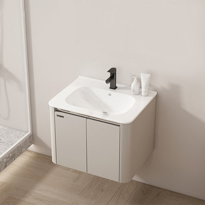 2 Doors Bathroom Vanity Metal Frame Mirror Wall Mounted Glam Cream Single Sink Vanity Vanity & Faucet 24"L x 19"W x 16"H Clearhalo 'Bathroom Remodel & Bathroom Fixtures' 'Bathroom Vanities' 'bathroom_vanities' 'Home Improvement' 'home_improvement' 'home_improvement_bathroom_vanities' 7406505