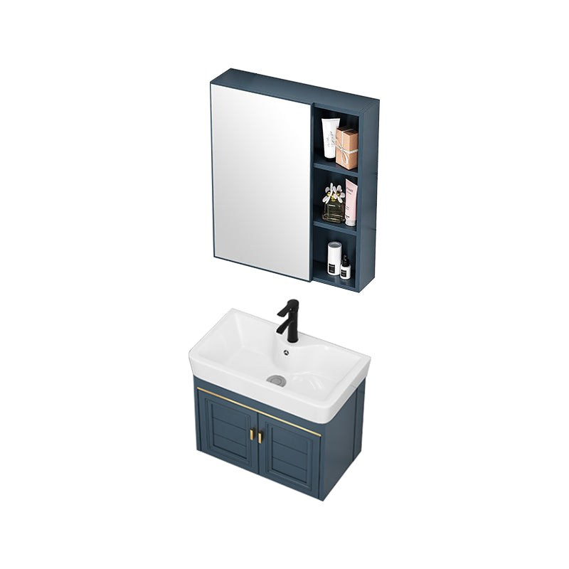 Wall Mounted Vanity Mirror Metal Frame 2 Doors Rectangular Single Sink Bath Vanity Vanity & Faucet & Mirror Cabinet 22"L x 12"W x 19"H Clearhalo 'Bathroom Remodel & Bathroom Fixtures' 'Bathroom Vanities' 'bathroom_vanities' 'Home Improvement' 'home_improvement' 'home_improvement_bathroom_vanities' 7406546