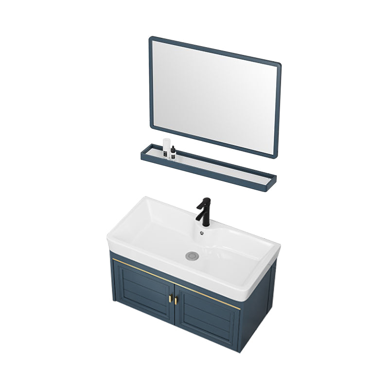 Wall Mounted Vanity Mirror Metal Frame 2 Doors Rectangular Single Sink Bath Vanity Vanity & Faucet & Mirrors Clearhalo 'Bathroom Remodel & Bathroom Fixtures' 'Bathroom Vanities' 'bathroom_vanities' 'Home Improvement' 'home_improvement' 'home_improvement_bathroom_vanities' 7406550