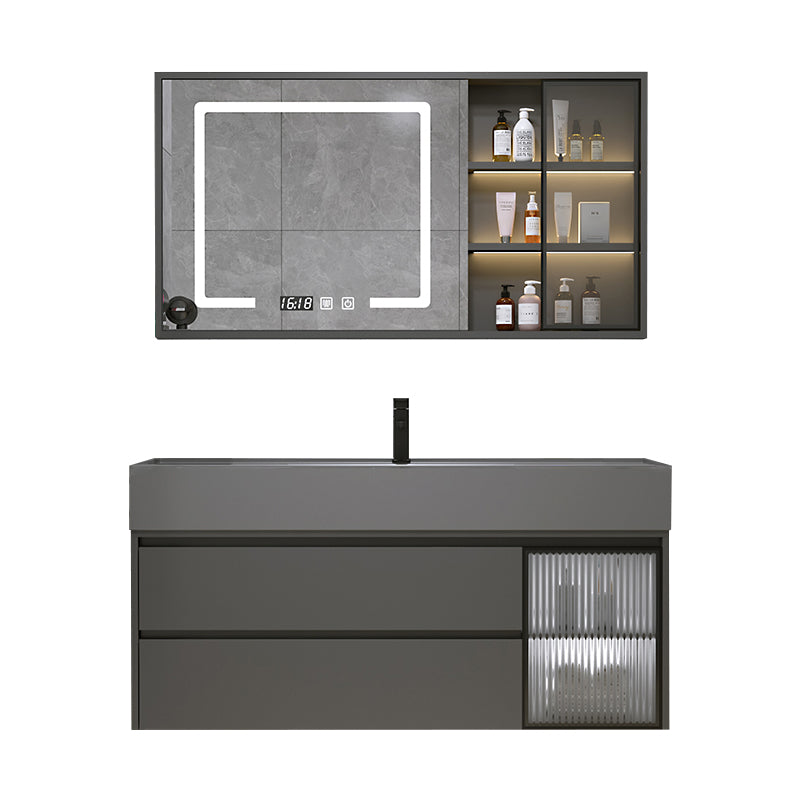 Wood Frame Bathroom Vanity Grey 2 Drawers Single Sink Mirror Wall Mount Rectangular Vanity Vanity & Faucet & Fully Sealed Smart Mirror Cabinet Clearhalo 'Bathroom Remodel & Bathroom Fixtures' 'Bathroom Vanities' 'bathroom_vanities' 'Home Improvement' 'home_improvement' 'home_improvement_bathroom_vanities' 7406584