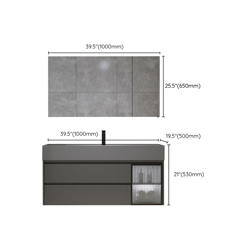 Wood Frame Bathroom Vanity Grey 2 Drawers Single Sink Mirror Wall Mount Rectangular Vanity Clearhalo 'Bathroom Remodel & Bathroom Fixtures' 'Bathroom Vanities' 'bathroom_vanities' 'Home Improvement' 'home_improvement' 'home_improvement_bathroom_vanities' 7406592