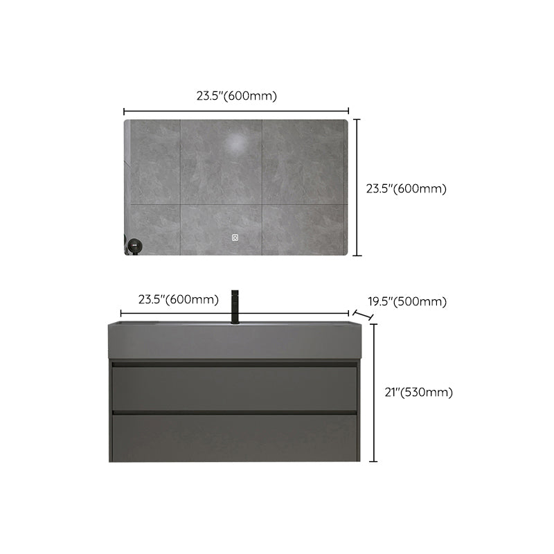 Wood Frame Bathroom Vanity Grey 2 Drawers Single Sink Mirror Wall Mount Rectangular Vanity Clearhalo 'Bathroom Remodel & Bathroom Fixtures' 'Bathroom Vanities' 'bathroom_vanities' 'Home Improvement' 'home_improvement' 'home_improvement_bathroom_vanities' 7406601
