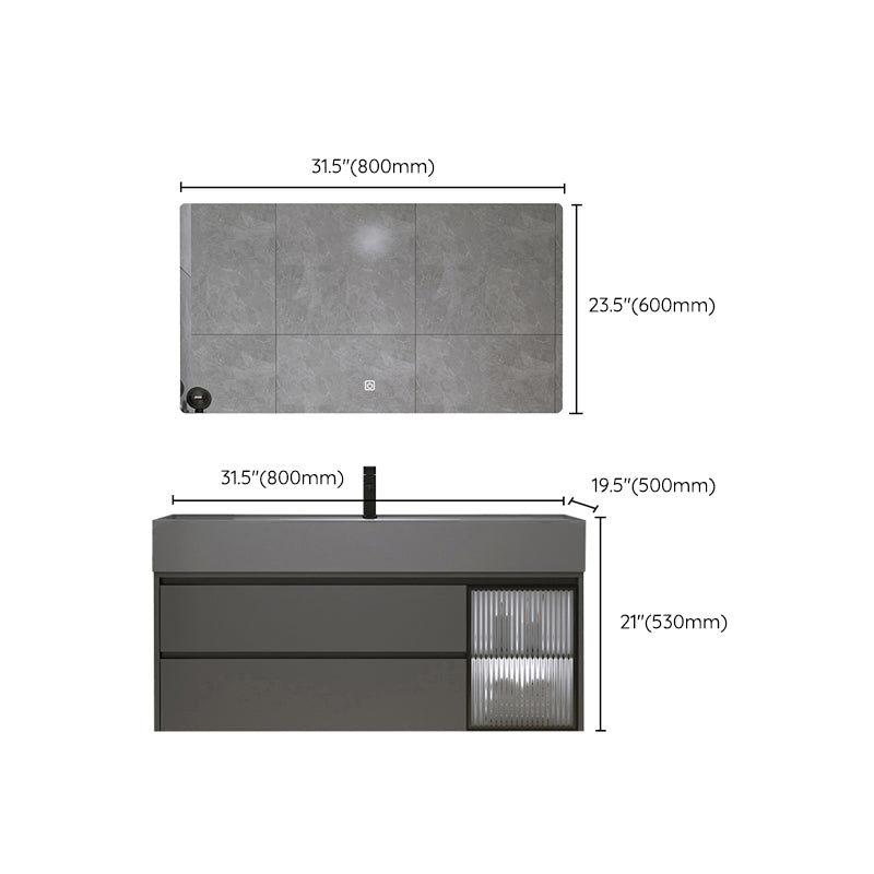 Wood Frame Bathroom Vanity Grey 2 Drawers Single Sink Mirror Wall Mount Rectangular Vanity Clearhalo 'Bathroom Remodel & Bathroom Fixtures' 'Bathroom Vanities' 'bathroom_vanities' 'Home Improvement' 'home_improvement' 'home_improvement_bathroom_vanities' 7406603