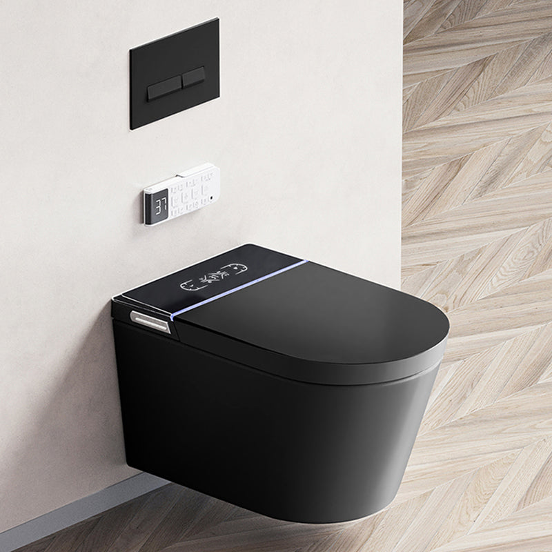 Contemporary Wall Hung Flush Toilet Heated Seat Included Urine Toilet for Washroom Black Automatic Lid( Top Configuration) Toilet with Tanker Clearhalo 'Bathroom Remodel & Bathroom Fixtures' 'Home Improvement' 'home_improvement' 'home_improvement_toilets' 'Toilets & Bidets' 'Toilets' 7408308