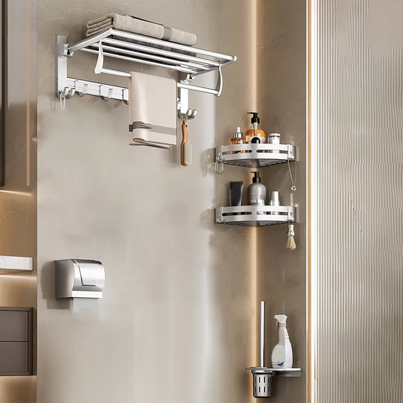 Metal Bathroom Hardware Set Adhesive Mount Bathroom Accessory Kit Gloss White 5 piece Set Clearhalo 'Bathroom Hardware Sets' 'Bathroom Hardware' 'Bathroom Remodel & Bathroom Fixtures' 'bathroom_hardware_sets' 'Home Improvement' 'home_improvement' 'home_improvement_bathroom_hardware_sets' 7408468