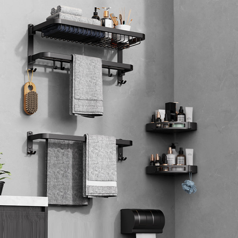 Minimalistic Black Bathroom Accessory Kit Paper Holder Towel Bar Bath Hardware Set 5-Piece Set (Towel Bar) Clearhalo 'Bathroom Hardware Sets' 'Bathroom Hardware' 'Bathroom Remodel & Bathroom Fixtures' 'bathroom_hardware_sets' 'Home Improvement' 'home_improvement' 'home_improvement_bathroom_hardware_sets' 7408481