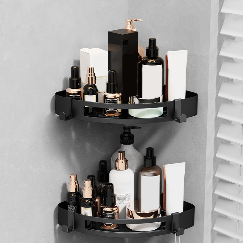 Minimalistic Black Bathroom Accessory Kit Paper Holder Towel Bar Bath Hardware Set Bath Shelf (Double Layers) Clearhalo 'Bathroom Hardware Sets' 'Bathroom Hardware' 'Bathroom Remodel & Bathroom Fixtures' 'bathroom_hardware_sets' 'Home Improvement' 'home_improvement' 'home_improvement_bathroom_hardware_sets' 7408485