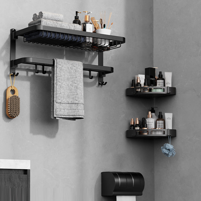 Minimalistic Black Bathroom Accessory Kit Paper Holder Towel Bar Bath Hardware Set 4-Piece Set (Double Deck Shelves) Clearhalo 'Bathroom Hardware Sets' 'Bathroom Hardware' 'Bathroom Remodel & Bathroom Fixtures' 'bathroom_hardware_sets' 'Home Improvement' 'home_improvement' 'home_improvement_bathroom_hardware_sets' 7408487