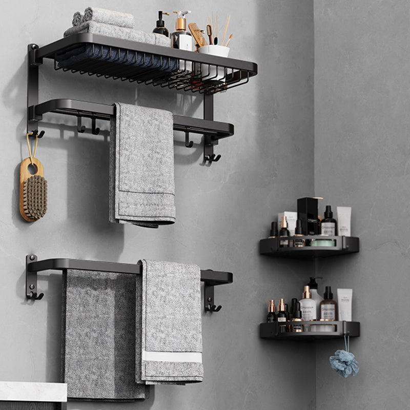 Minimalistic Black Bathroom Accessory Kit Paper Holder Towel Bar Bath Hardware Set 4-Piece Set (Towel Bar) Clearhalo 'Bathroom Hardware Sets' 'Bathroom Hardware' 'Bathroom Remodel & Bathroom Fixtures' 'bathroom_hardware_sets' 'Home Improvement' 'home_improvement' 'home_improvement_bathroom_hardware_sets' 7408495