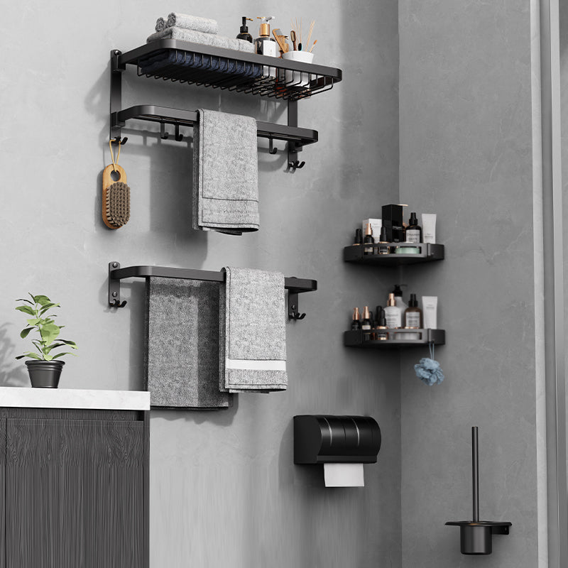 Minimalistic Black Bathroom Accessory Kit Paper Holder Towel Bar Bath Hardware Set 6-Piece Set Clearhalo 'Bathroom Hardware Sets' 'Bathroom Hardware' 'Bathroom Remodel & Bathroom Fixtures' 'bathroom_hardware_sets' 'Home Improvement' 'home_improvement' 'home_improvement_bathroom_hardware_sets' 7408497