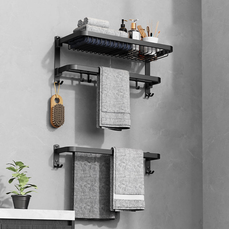 Minimalistic Black Bathroom Accessory Kit Paper Holder Towel Bar Bath Hardware Set Mesh Basket Towel Holder & Double Rod Towel Holder Clearhalo 'Bathroom Hardware Sets' 'Bathroom Hardware' 'Bathroom Remodel & Bathroom Fixtures' 'bathroom_hardware_sets' 'Home Improvement' 'home_improvement' 'home_improvement_bathroom_hardware_sets' 7408500