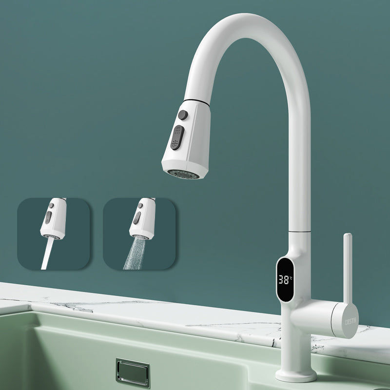 Digital Display Kitchen Faucet Touchless Sensor with Pull Out Sprayer White Clearhalo 'Home Improvement' 'home_improvement' 'home_improvement_kitchen_faucets' 'Kitchen Faucets' 'Kitchen Remodel & Kitchen Fixtures' 'Kitchen Sinks & Faucet Components' 'kitchen_faucets' 7409108