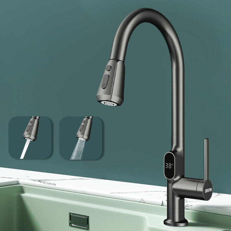 Digital Display Kitchen Faucet Touchless Sensor with Pull Out Sprayer Gun Grey Clearhalo 'Home Improvement' 'home_improvement' 'home_improvement_kitchen_faucets' 'Kitchen Faucets' 'Kitchen Remodel & Kitchen Fixtures' 'Kitchen Sinks & Faucet Components' 'kitchen_faucets' 7409111